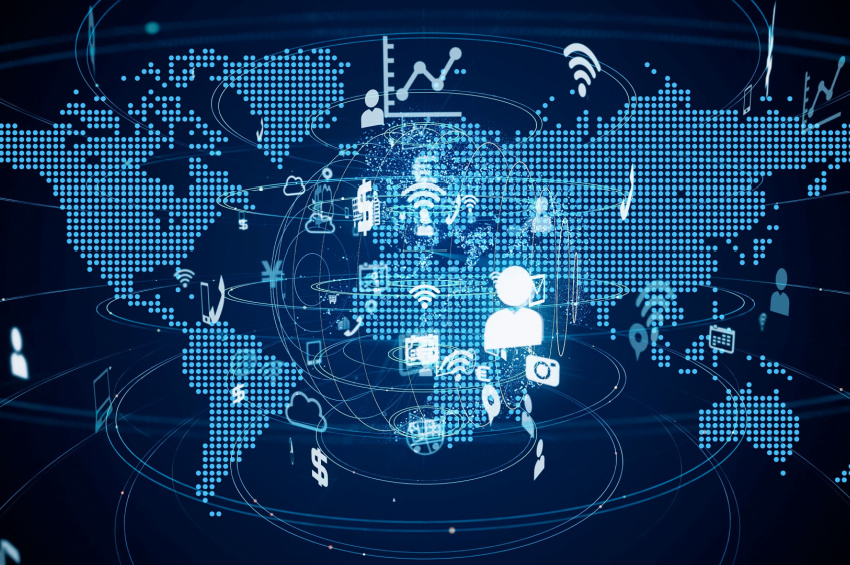 Image of the digital world map with global trade network concept.